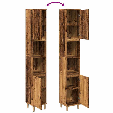vidaXL Bathroom Cabinet Old Wood 30x30x190 cm Engineered Wood