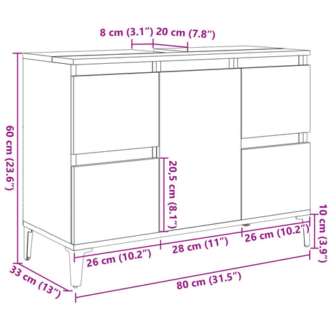 vidaXL Sink Cabinet Artisan Oak 80x33x60 cm Engineered Wood
