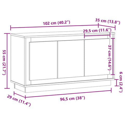 vidaXL Sideboard Artisan Oak 102x35x55 cm Engineered Wood