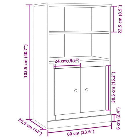 vidaXL Highboard Old Wood 60x35.5x103.5 cm Engineered Wood
