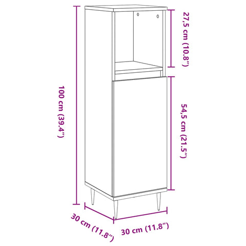 vidaXL Bathroom Cabinet Old Wood 30x30x100 cm Engineered Wood