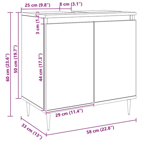 vidaXL Bathroom Cabinet Artisan Oak 58x33x60 cm Engineered Wood