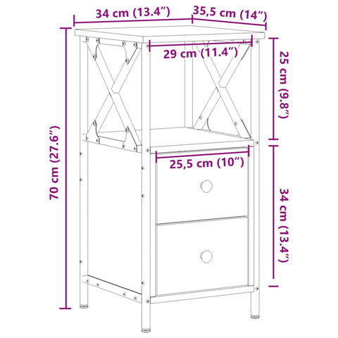 vidaXL Bedside Cabinets 2 pcs Old Wood 34x35.5x70 cm Engineered Wood