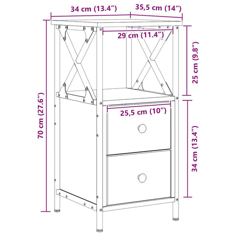 vidaXL Bedside Cabinets 2 pcs Artisan Oak 34x35.5x70 cm Engineered Wood
