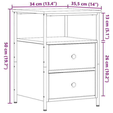 vidaXL Bedside Cabinet Old Wood 34x35.5x50 cm Engineered Wood