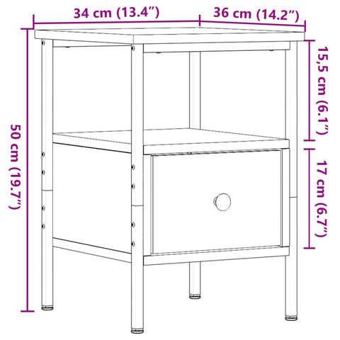 vidaXL Bedside Cabinet Old Wood 34x36x50 cm Engineered Wood