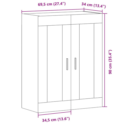 vidaXL Wall Mounted Cabinet Artisan Oak 69.5x34x90 cm