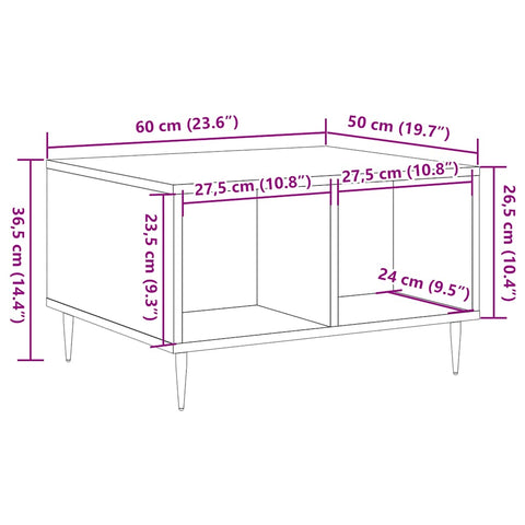 vidaXL Coffee Table Artisan Oak 60x50x36.5 cm Engineered Wood