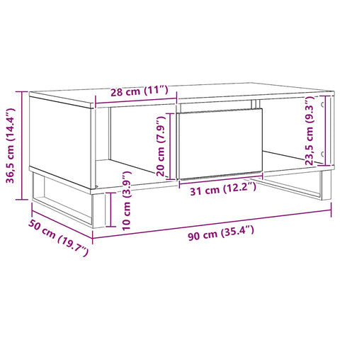 vidaXL Coffee Table Artisan Oak 90x50x36.5 cm Engineered Wood