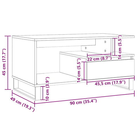 vidaXL Coffee Table Old Wood 90x49x45 cm Engineered Wood