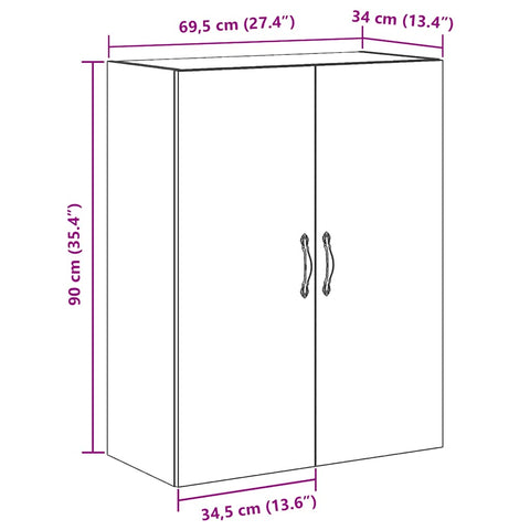 vidaXL Wall Mounted Cabinet Artisan Oak 69.5x34x90 cm Engineered Wood