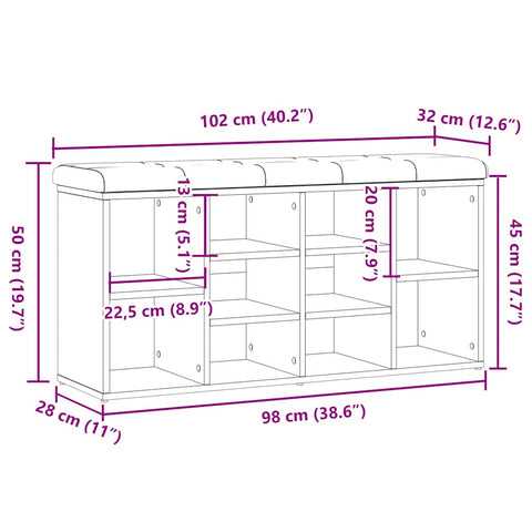 vidaXL Shoe Bench Old Wood 102x32x50 cm Engineered Wood
