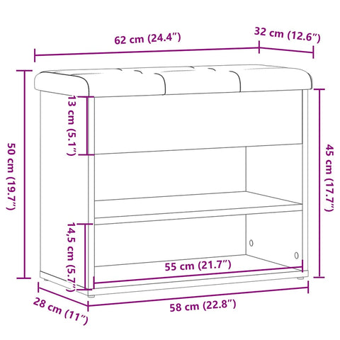 vidaXL Shoe Bench Old Wood 62x32x50 cm Engineered Wood