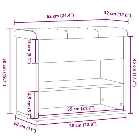 vidaXL Shoe Bench Artisan Oak 62x32x50 cm Engineered Wood