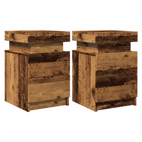 vidaXL Bedside Cabinets with LED 2 pcs Old Wood 35x39x55 cm Engineered Wood