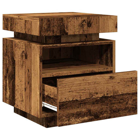 vidaXL Bedside Cabinet with LED Lights Old Wood 40x39x48.5 cm