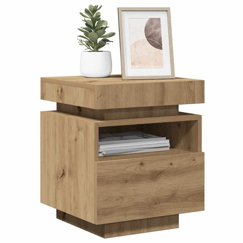 vidaXL Bedside Cabinet with LED Lights Artisan Oak 40x39x48.5 cm