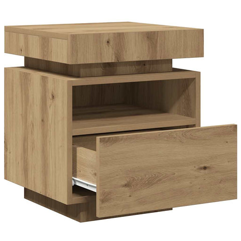 vidaXL Bedside Cabinet with LED Lights Artisan Oak 40x39x48.5 cm