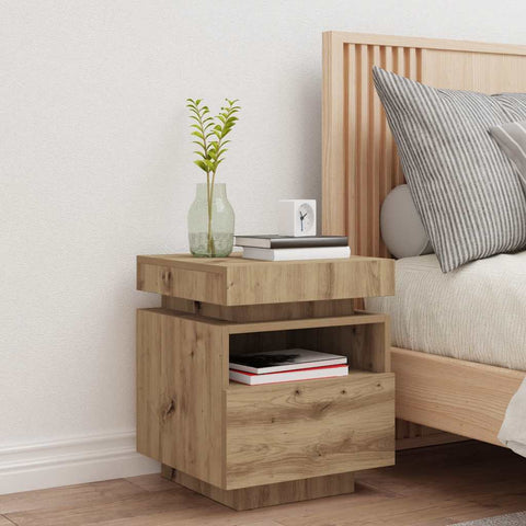 vidaXL Bedside Cabinet with LED Lights Artisan Oak 40x39x48.5 cm