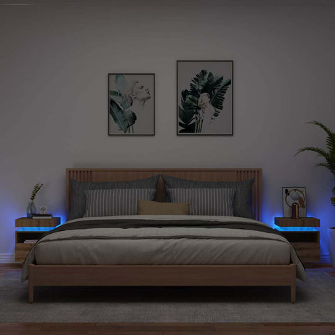 vidaXL Bedside Cabinets with LED Lights 2 pcs Artisan Oak 40x39x48.5 cm