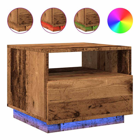 vidaXL Coffee Table with LED Lights Old Wood 50x49x40 cm
