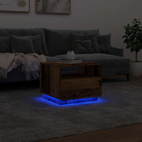 vidaXL Coffee Table with LED Lights Old Wood 50x49x40 cm