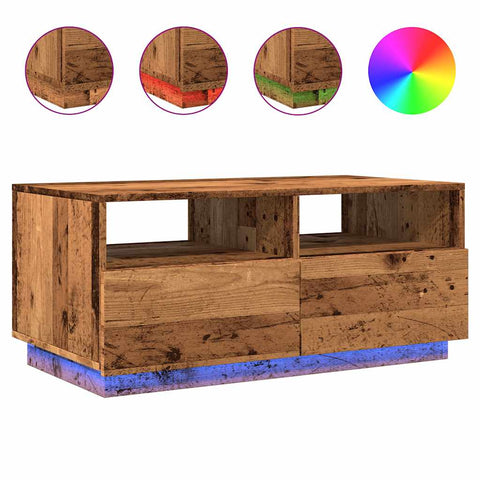 vidaXL Coffee Table with LED Lights Old Wood 90x49x40 cm