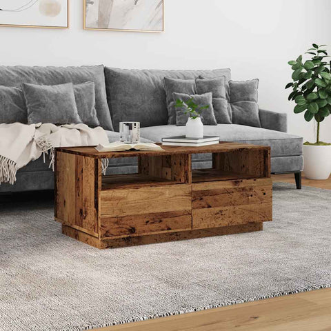 vidaXL Coffee Table with LED Lights Old Wood 90x49x40 cm