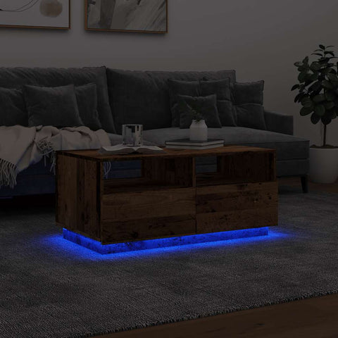 vidaXL Coffee Table with LED Lights Old Wood 90x49x40 cm