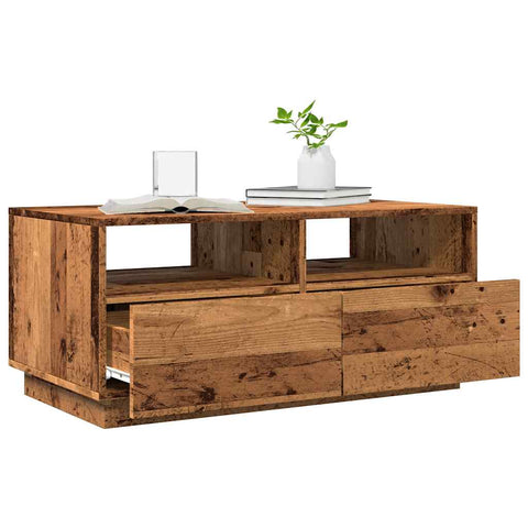 vidaXL Coffee Table with LED Lights Old Wood 90x49x40 cm