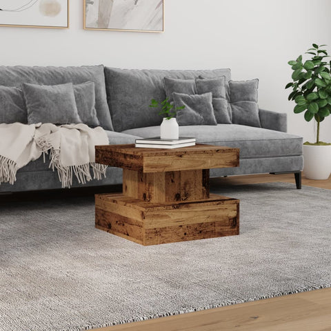 vidaXL Coffee Table with LED Lights Old Wood 50x50x40 cm