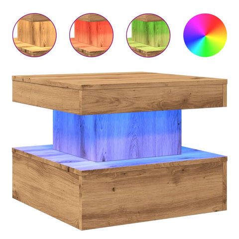 vidaXL Coffee Table with LED Lights Artisian Oak 50x50x40 cm