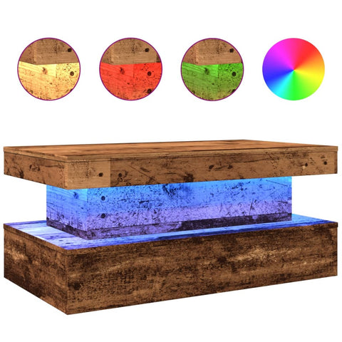vidaXL Coffee Table with LED Lights Old Wood 90x50x40 cm