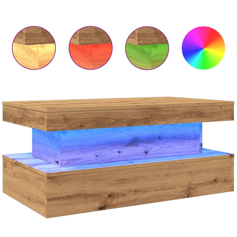 vidaXL Coffee Table with LED Lights Artisian Oak 90x50x40 cm