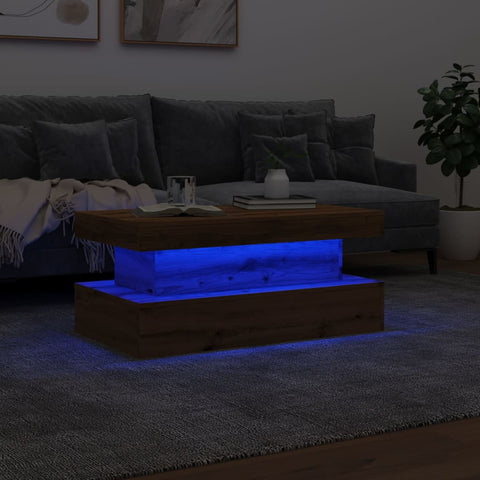 vidaXL Coffee Table with LED Lights Artisian Oak 90x50x40 cm
