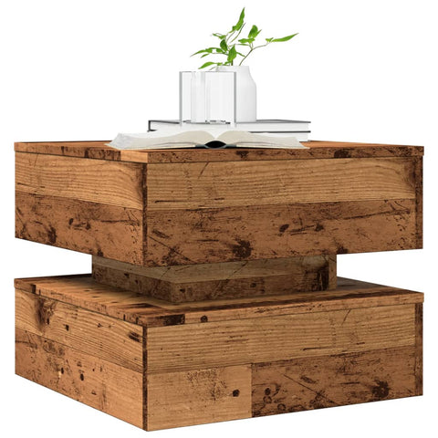 vidaXL Coffee Table with LED Lights Old Wood 50x50x40 cm