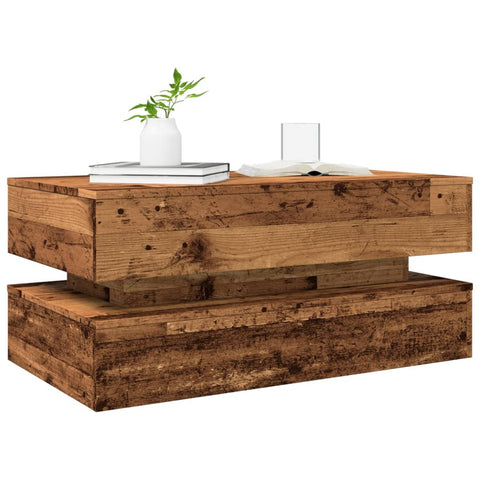 vidaXL Coffee Table with LED Lights Old Wood 90x50x40 cm