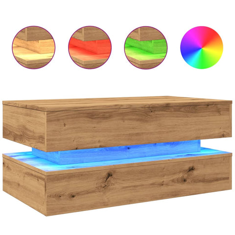 vidaXL Coffee Table with LED Lights Artisian Oak 90x50x40 cm