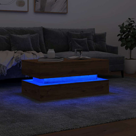 vidaXL Coffee Table with LED Lights Artisian Oak 90x50x40 cm