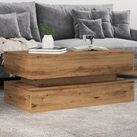 vidaXL Coffee Table with LED Lights Artisian Oak 90x50x40 cm
