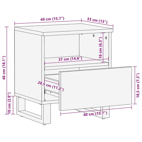 vidaXL Bedside Cabinet Black 40x33x46 cm Solid Wood Mango