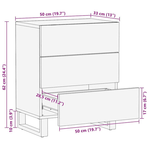 vidaXL Bedside Cabinet Black 50x33x62 cm Solid Wood Mango