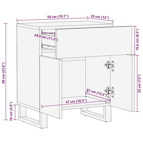 vidaXL Bedside Cabinet Black 50x33x60 cm Solid Wood Mango