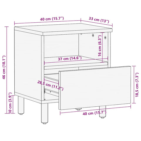 vidaXL Bedside Cabinet Brown 40x33x46 cm Solid Wood Mango
