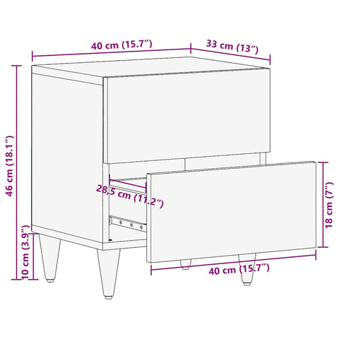 vidaXL Bedside Cabinet Light Grey 40x33x46 cm Solid Wood Mango