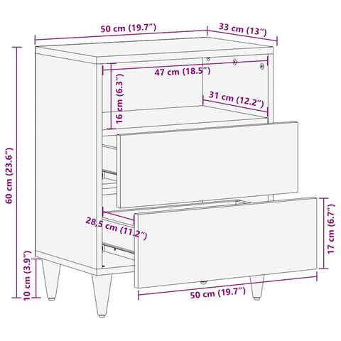 vidaXL Bedside Cabinet Light Grey 50x33x60 cm Solid Wood Mango