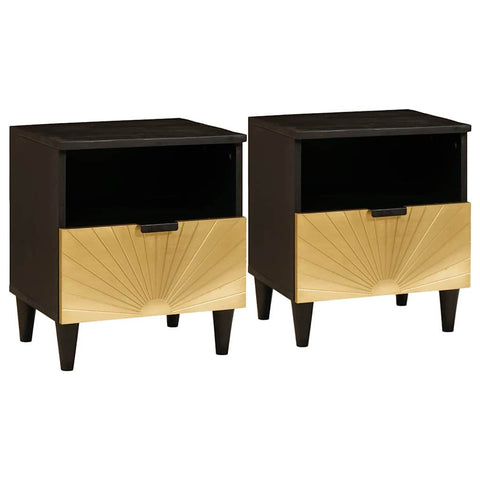 vidaXL Bedside Table with Drawer 2 pcs Black and Gold 40 x 33 x 46 cm