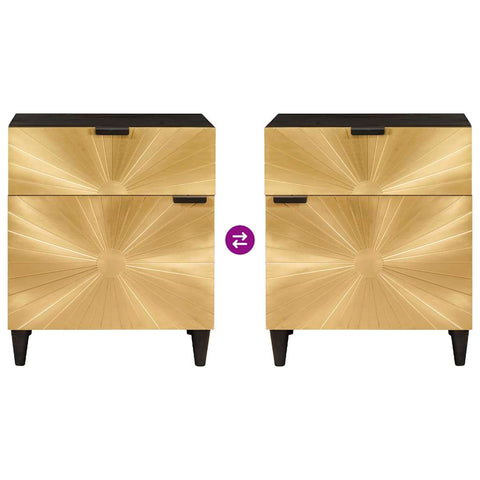 vidaXL Bedside Table Black and Gold 50 x 33 x 60 cm Solid mango wood