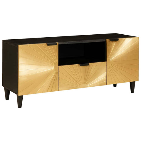 vidaXL TV Cabinet Black and Gold 105 x 33 x 46 cm Solid mango wood