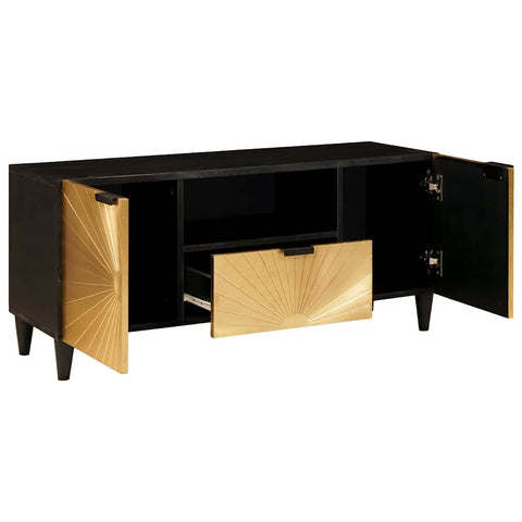 vidaXL TV Cabinet Black and Gold 105 x 33 x 46 cm Solid mango wood